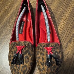 Dana Buchman Leopard Print Loafers with Red Accents